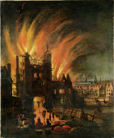 Das Große Feuer von London (September 1666) mit Ludgate und der alten St. Paul